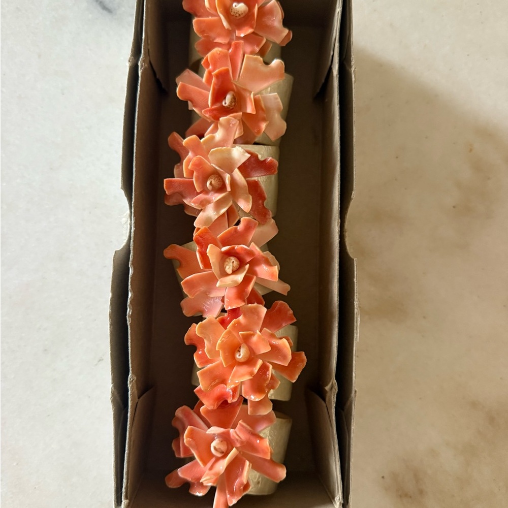 Vintage Coral Pink Seashell Flower Napkin Rings